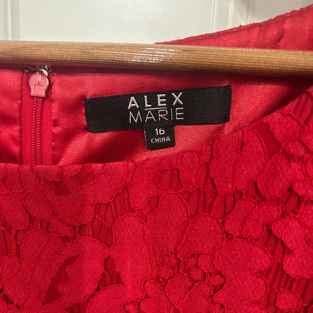Good used condition Alex Marie Red Lace Dress size 16. Fully lined. Pretty! - Picture 3 of 11